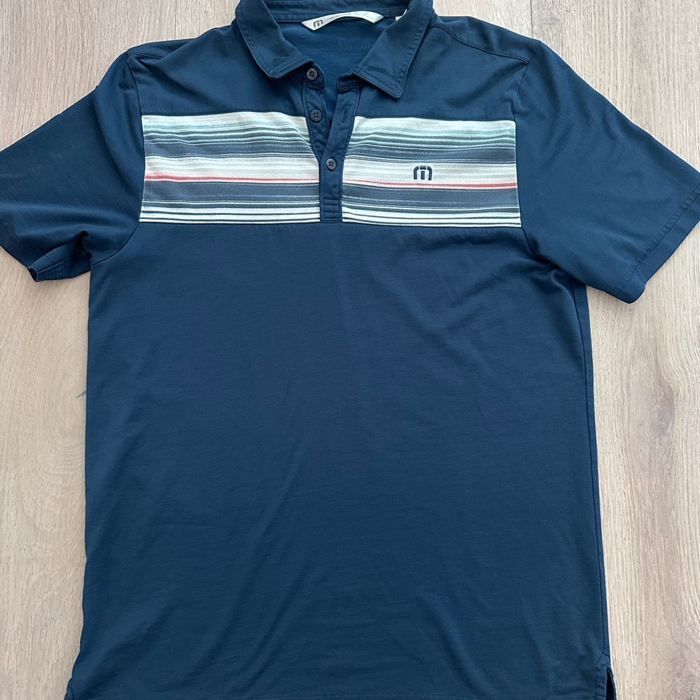 Travis Mathew Blue and Gray Polo Shirt Medium
